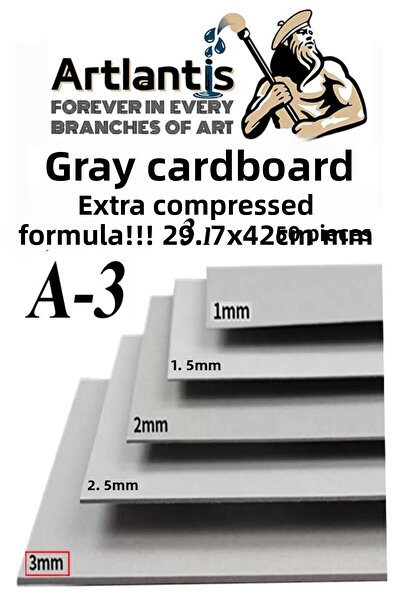 Artlantis ورق مقوى A3 رمادي 3 مم 50 قطعة 1 عبوة 29.7 × 42 سم ورق مقوى A-3 سمك...