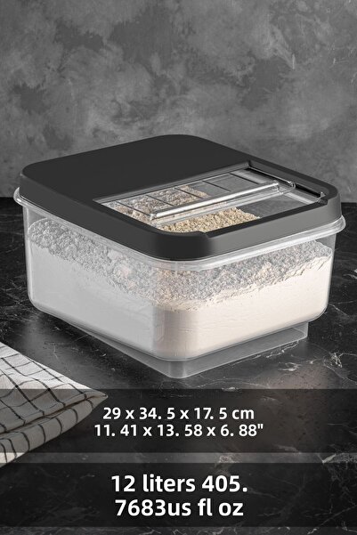 Meleni Home 2-Piece Mega Size 12 Lt Sliding Lid Pulses Food Storage Container Flour Tea Sugar Storage Box Anthracite