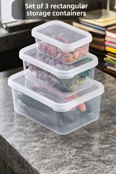 PONÇİK STORE 375*900*1700ml Microwave Usable 3 Pieces Rectangular Storage Container - Without Lid