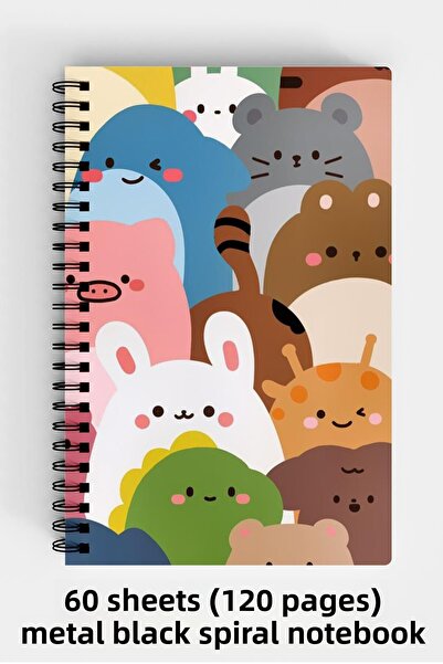 Anime Marketi دفتر ملاحظات بغلاف صلب مقاس A5 مع تصميم حيوانات لطيفة 120 ورقة