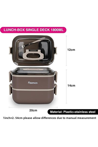 Fissman Double Deck Lunch Box 1800ml With Sauce Cup, Spoon And Fork Compartment