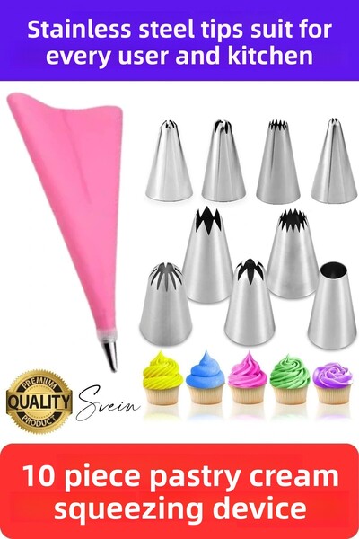 Svein Long Lasting 10 Pieces Stainless Steel Cake Cream Squeezing Apparatus S...