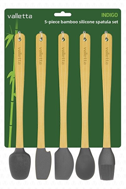 valletta Indigo Gray Bamboo Silicone Spatula Set of 5 - Long 26 Cm