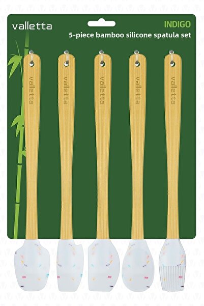 valletta Indigo Bamboo Silicone Spatula Set - 5 Pieces White Spots, Long 26 Cm