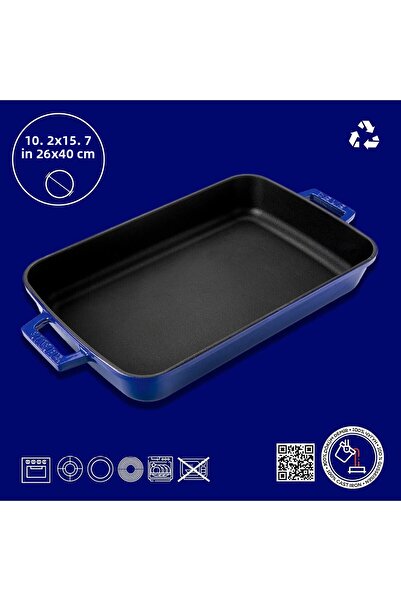 Lava Cast Rectangular Rosto and Oven Tray Cast Iron Solid Double Handle Size 26x40cm