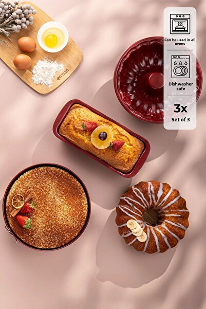 Emsan مجموعة قوالب الكيك المكونة من 3 قطع باللون العنابي من ويلبيك