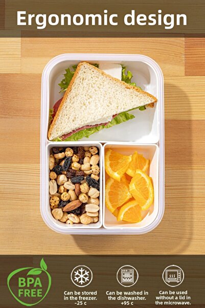 Meleni Home 4-Piece Rectangular Storage Set - 3 Compartments, Portable Breakfast Feeding and Diet Box with Lid