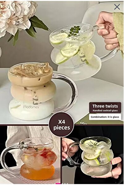 Janset 4Pcs Glass Mug 350ml Tea Coffee Mug Knuckle Mug Cup, Cold Coffee