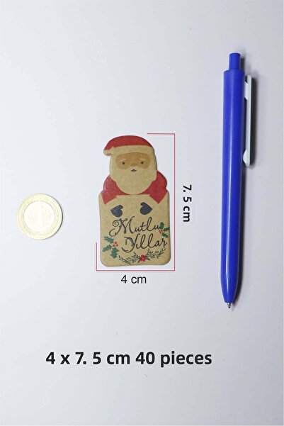 Vice Santa Claus Themed New Year Tag - Happy New Year - Kraft New Year Gift Tag (4 X7,5 cm) 40 Pieces