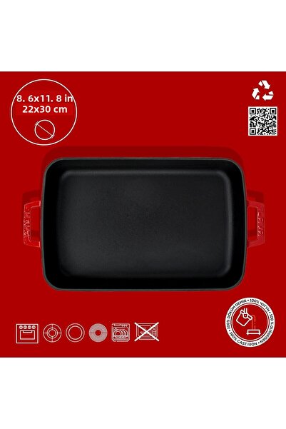 Lava Cast Rectangular Rosto and Oven Tray Cast Iron Solid Double Handle Size 22x30cm