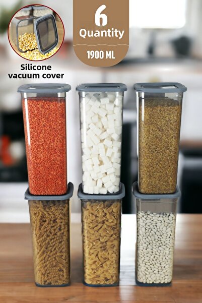 İronika مكنسة كهربائية كبيرة الحجم مكونة من 6 قطع - مجموعة لتخزين البقوليات والتوابل مع غطاء سيليكون