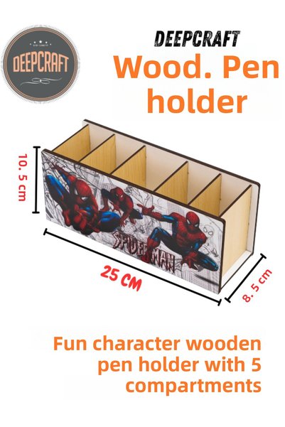 Deep Craft DeepCraft Wooden Kids Desk Top Square Pencil Holder & Organizer-Spiderman