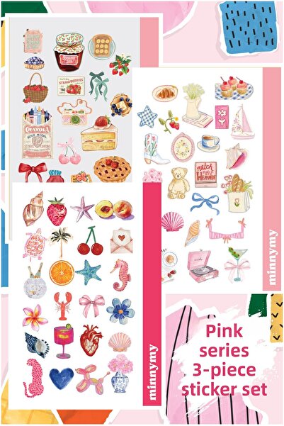 Minnymy Pink Series 3-PIECE Vintage αυτοκόλλητο, αυτοκόλλητο, ημερολόγιο, περ...