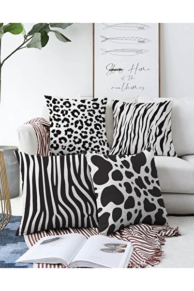 Realhomes مجموعة مكونة من 4 قطع من غطاء وسادة راشيل المحبوك الحديث بنمط الحما...