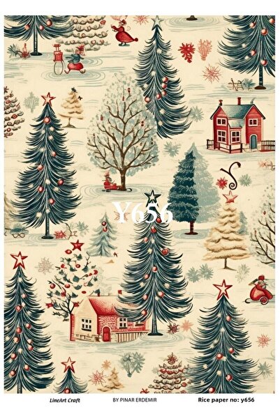 LİNEART ورق ديكوباج نحاسي بنمط عيد الميلاد Lineart رقم: Y656 - 29x42 سم