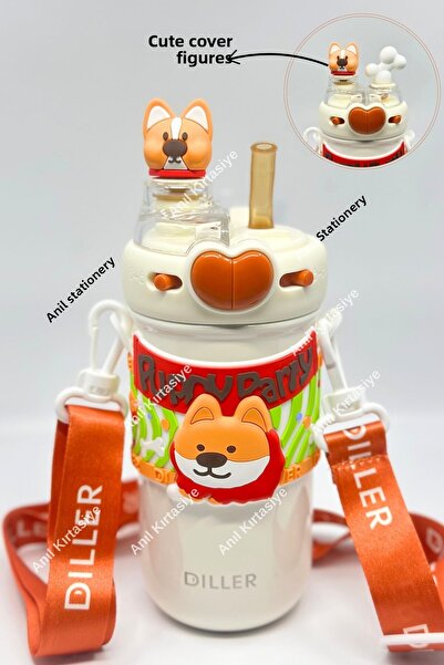 Vagonlife 520 ml Steel Thermos - Languages Cute and Double Lid Dog