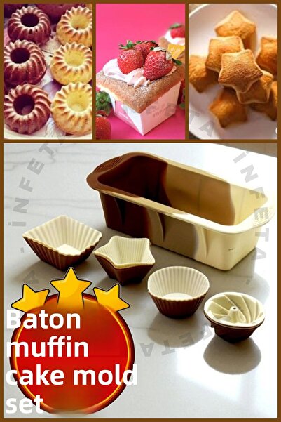 İnfeta 13 Piece Silicone Baton and Muffin Cake Mold Set-1 Baton 3 Pieces Roun...