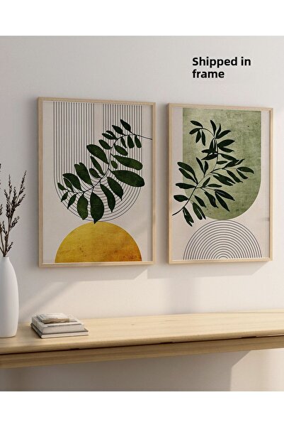 çınararthome Set de 2 tablouri cu tematică vegetală, înrămate în lemn natural...