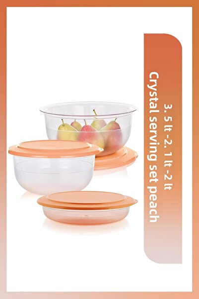 Tupperware Crystal 3-Piece Fruit and Vegetable Storage Set - Peach 3.5 Lt, 2.1 Lt, 2 Lt