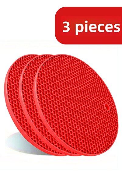 Fesya Home Set de 3 tampoane rotunde din silicon roșii