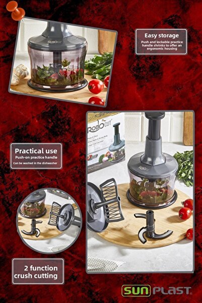 Sunplast 2 Functions Push Handle High Quality Stainless Steel 3 Blades and Crush Hand Rondo