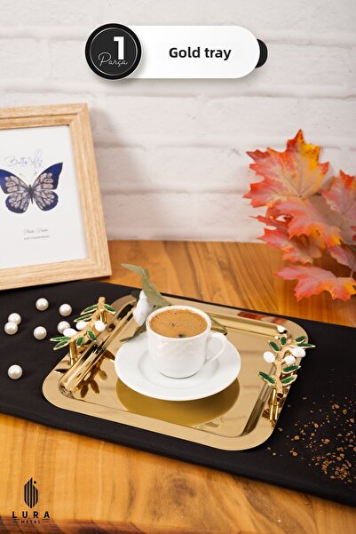 Skygo 22 cm Olive Branch Gold Coffee Presentation Tray - Stylish and Elegant Design