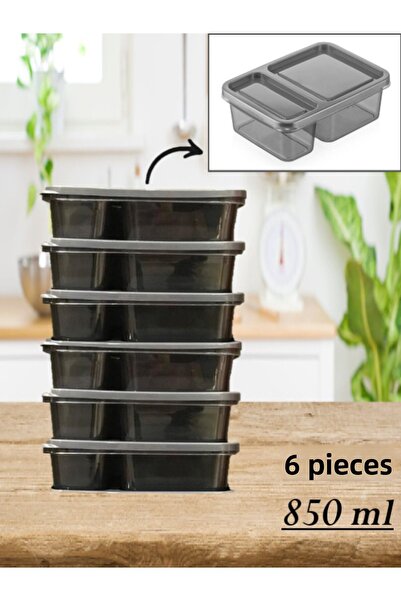 Bayev 6 Pieces AK546 2 Compartments Storage Container Lunch Box Breakfast Organizer Snack Bowl