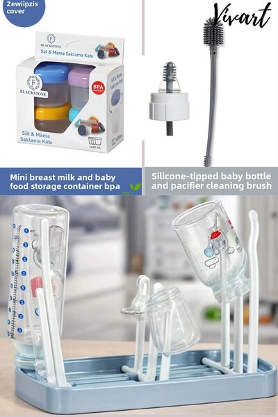 Vivart 6 Pieces Baby Bottle Nipple Cleaning Brush - Mother Baby Storage Conta...