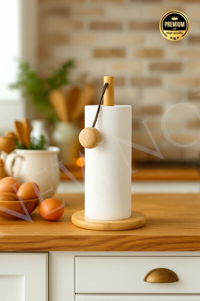 NEWNOW Bamboo Vertical Kitchen Paper Towel Holder and Roll Towel Holder