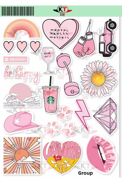 KT Decor مجموعة ملصقات VSCO باللون الوردي للهاتف والكمبيوتر اللوحي والكمبيوتر المحمول والكمبيوتر المحمول والكمبيوتر المحمول والجدول الزمني