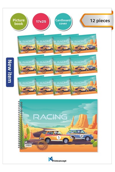 printkonsept 12 قطعة، كتاب رسم، كتاب رسم بغطاء من الورق المقوى، 15 ورقة، كتاب...