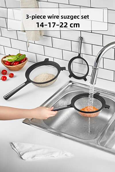 EWs طقم مصفاة سلكية قابلة للتركيب مكون من 3 قطع - للوعاء (14 سم - 17 سم - 22 سم)