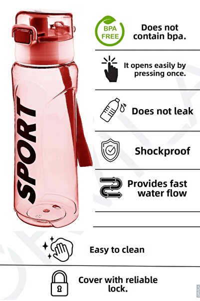 Orvila زجاجة مياه سهلة الغطاء 700 مل - زجاجة مياه احترافية بلون البرقوق للمدرسة - مكان العمل - المكتب - الرياضة