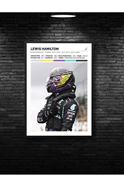 NT Handmade Декорация за стена с черна рамка, Луис Хамилтън, хол, спалня, детска стая, MDF 20x30