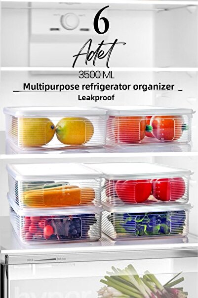 Kitchen Life 6 Pieces 3.5 Liter Refrigerator Organizer Rectangular Food Storage Container Set - Organizer 3500ml