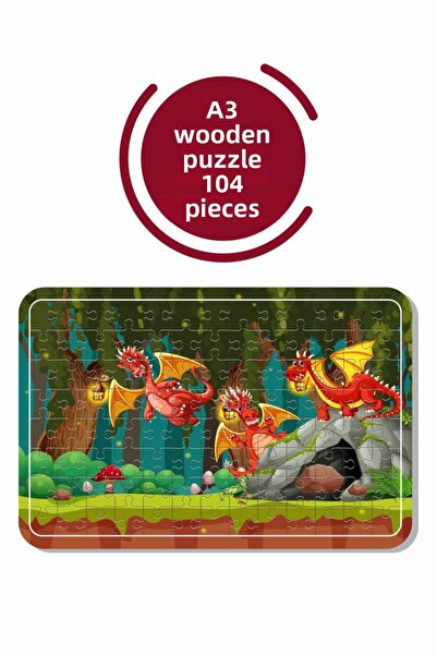 Baskı Atölyesi أحجية خشبية مكونة من 104 قطعة من Cute Dragons A3