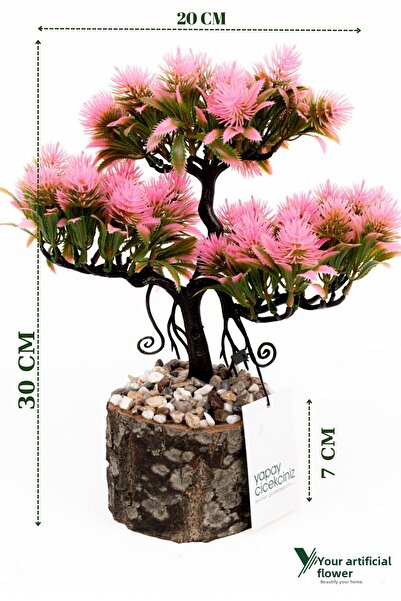 YAPAY ÇİÇEKÇİNİZ Τεχνητό δέντρο μπονσάι σε ξύλινη γλάστρα με πέτρινη λεπτομέρεια