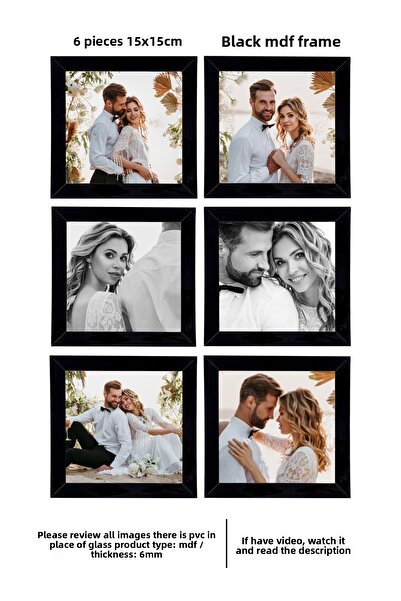 bymat 6 bucăți 15x15 cadru - cadru negru - cadru pătrat MDF - set de rame foto multiple