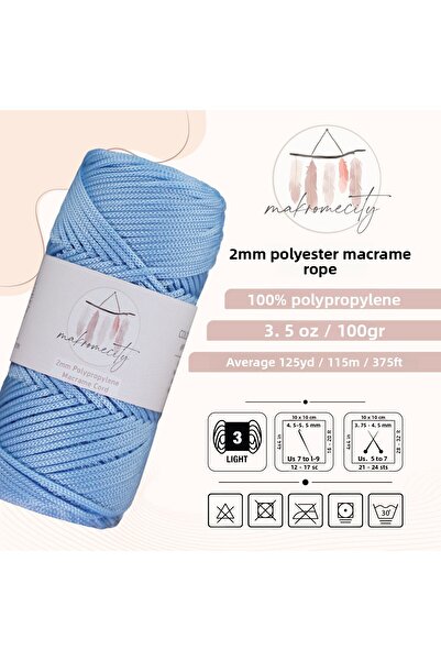 Makromecity Premium 100 Gr Polyester Macrame String Baby Blue 2mm - 120 M Supla Σχοινί και κλωστή τσάντας