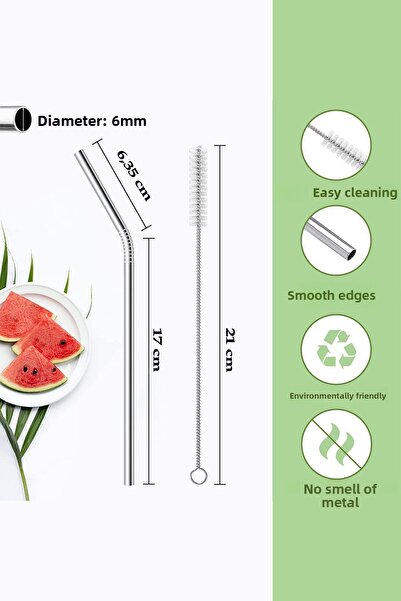 Fresh Moon Stainless Steel Drinking Straws Set 5 Pieces of Glasses with Cleaning Apparatus Straws Kitchen Presentation Party Supplies