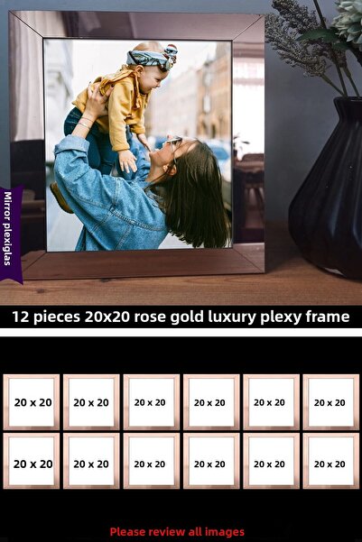 yhfoto 12 قطعة 20x20 إطار شبكي مرآة ذهبي وردي - إطار شبكي فاخر