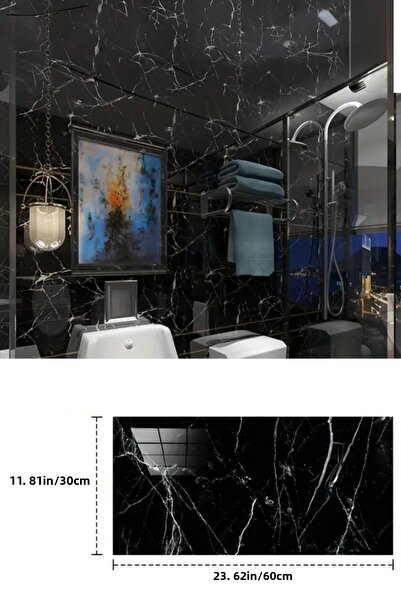 AYACO Autocolant de perete din plastic cu model de marmură neagră de 60x30 cm...