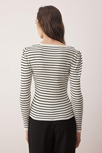 Trendyol Collection Ecru Striped Square Neck Knitwear Body Sweater Twoaw26Kz00136