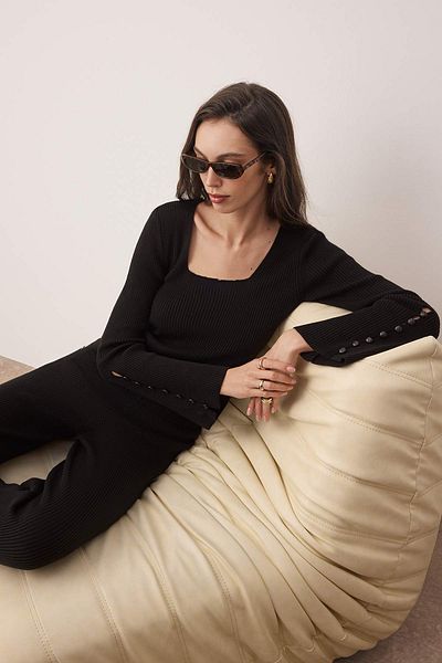 Trendyol Collection Black Square Collar Body Hugging Knitwear Bottom - Top Set Twoaw26Au00054