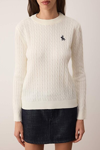 Trendyol Collection Εκρού Αλόγο Κεντημένο Πλεκτό Μαλλιά Λεπτό Πλεκτό Πουλόβερ TWOAW26KZ00122