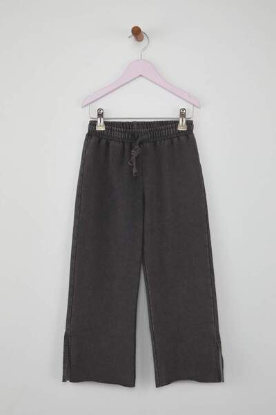 TRENDYOLKIDS Anthracite*001 Girls 100% Cotton Straight Flare Knitted Sweatpants Tkdaw26Ea00007