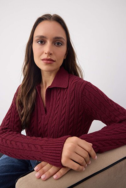 Trendyol Collection Wardrobe Essentials Bordo Premium Fir Tricotat cu Păr | TWOAW26KZ00132