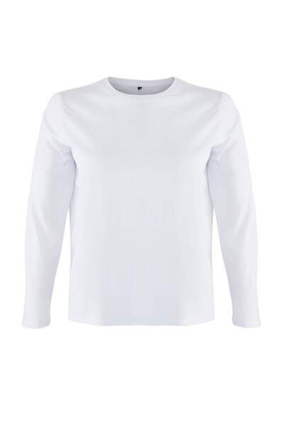 Trendyol Curve White 100% Cotton Long Sleeve Crew Neck Regular Basic Knitted Large Size T-Shirt Tbbaw26Bf00000