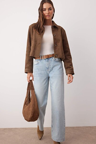 Trendyol Collection Albastru deschis-6001 Blugi cu talie înaltă și picioare largi TWOAW24JE00074