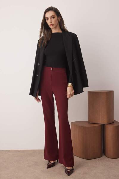 Trendyol Collection Pantaloni roșii Claret Flare cu picioare spaniole țesute TOFAW19BB0581